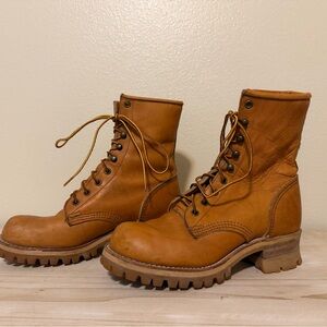 Tan Leather Lace-Up Boots